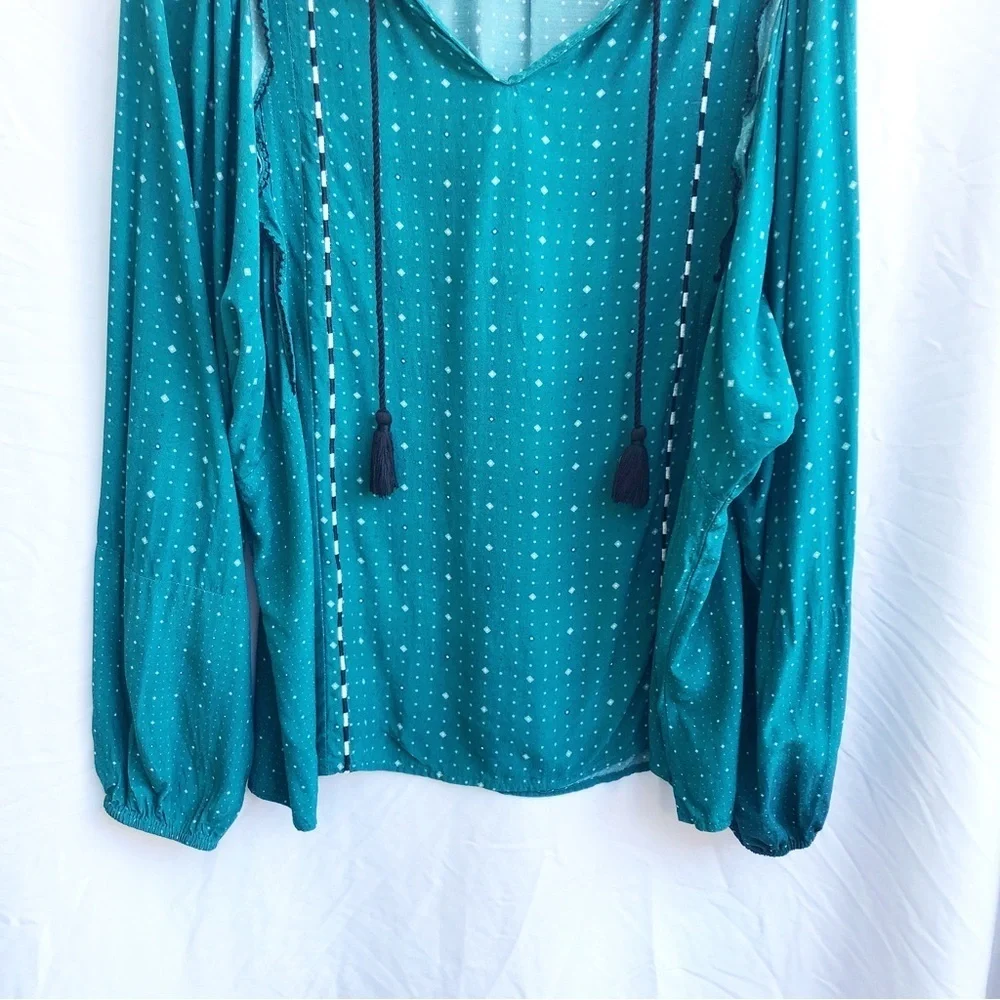ANTHROPOLOGIE | DOLAN COLLECTION LUCILLE EMBROIDERY RUFFLE PRINTED BLOUSE LARGE - Picture 8 of 9